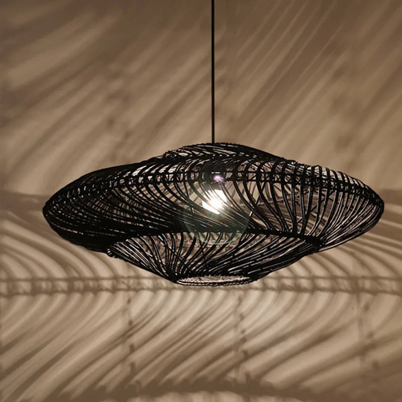 Nestara handwoven wicker dome pendant light — Black finish