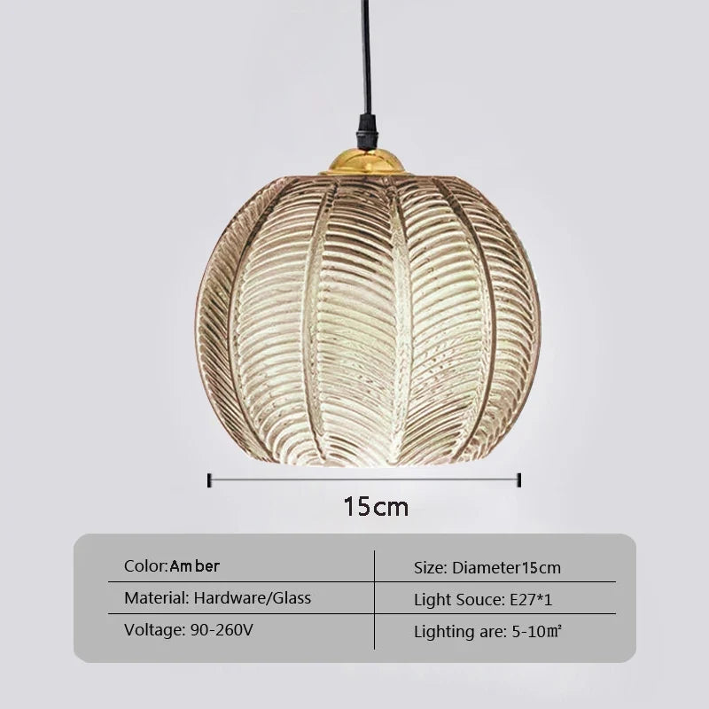 Ribbed Glass Botanical Pendant Light Banlux – Amber 15cm Specifications