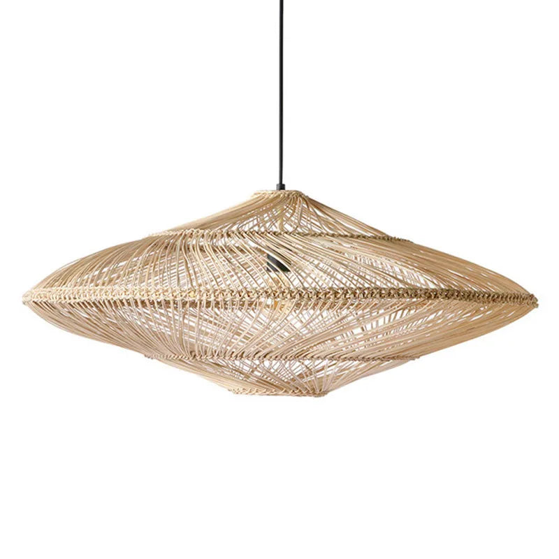 Nestara handwoven wicker dome pendant light — Beige finish