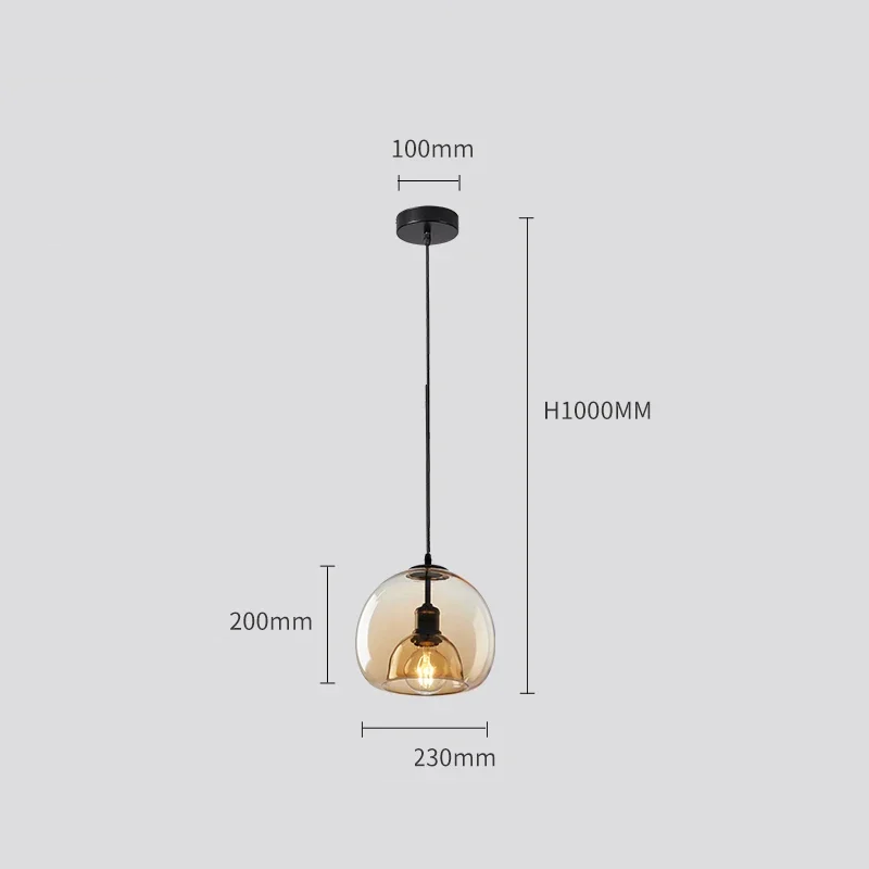 Glass Globe Cluster Pendant Trivorn – 1-Arm, Cognac, Dimensions