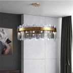Petalux – Round Ø60cm Smoke Grey glass panel chandelier, concrete wall lifestyle