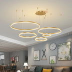 Contemporary Aluminium Ring Pendant Light Canorus – Gold Finish, 4-Ring Lifestyle