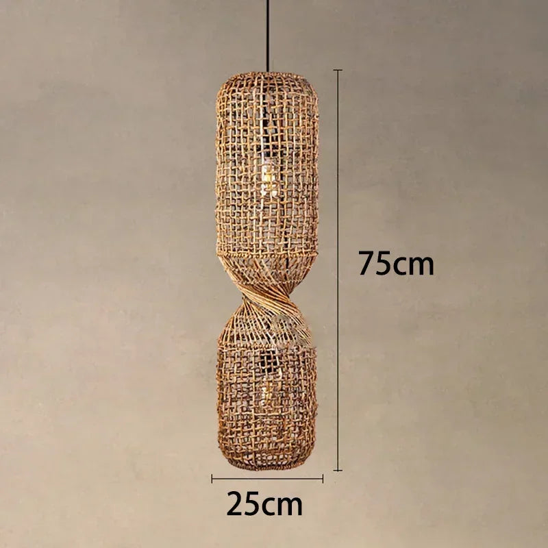 Woven Rattan Hourglass Pendant Light – Faeloria – Single Pendant, 75 cm dimensions
