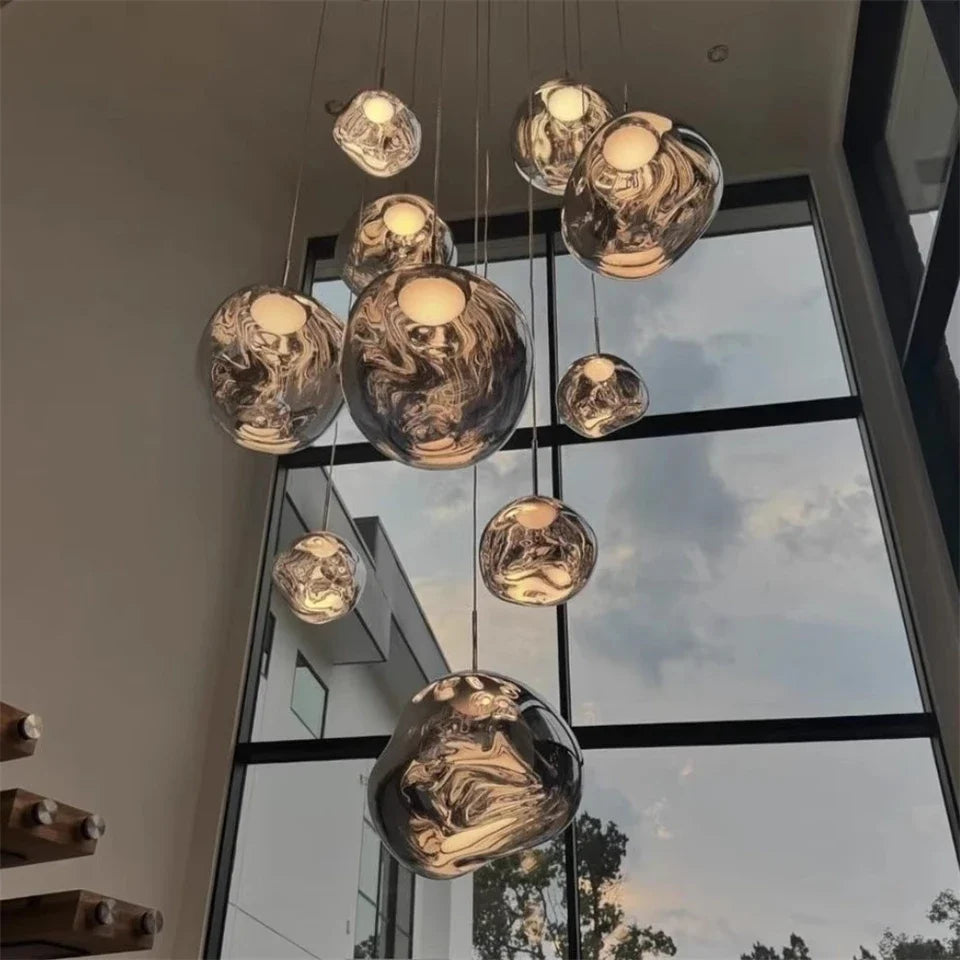 Melted Metallic Globe Pendant Light – Quieton – Cascading Cluster Lifestyle