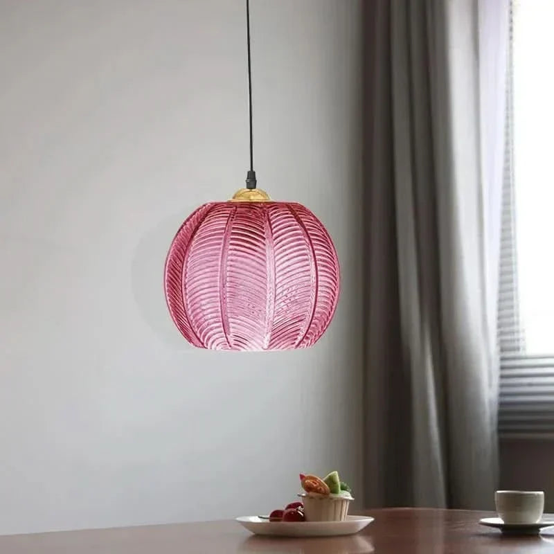 Ribbed Glass Botanical Pendant Light Banlux – Pink Lifestyle