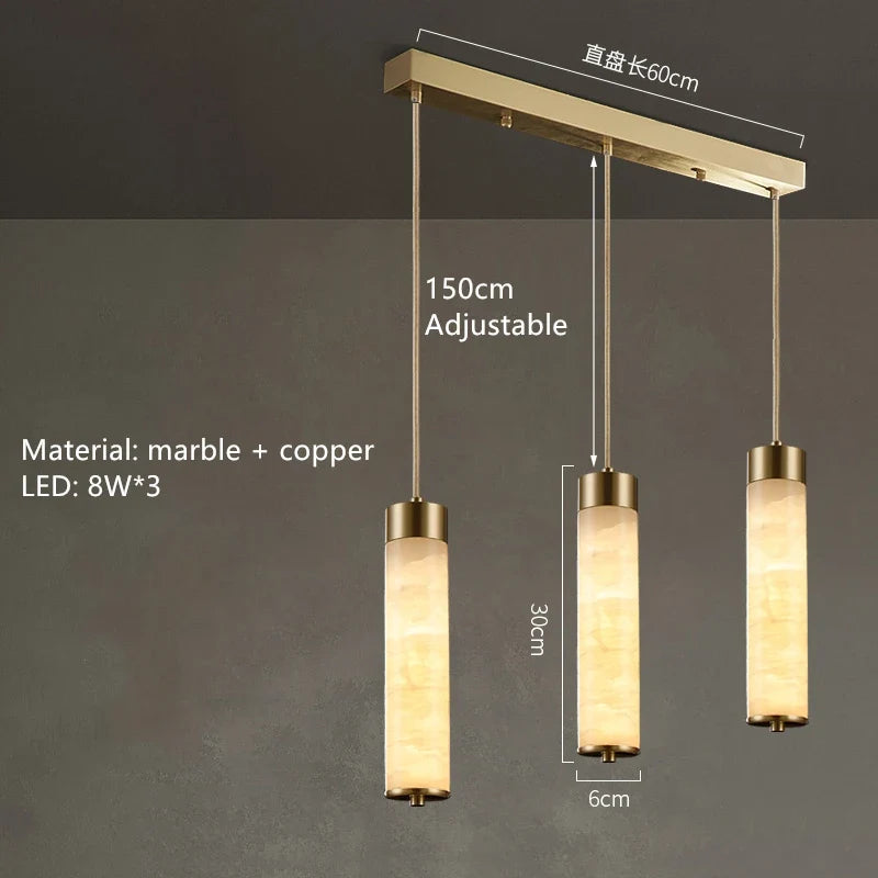 Italian Marble & Brass Pendant Light Fuaelion – 3 Heads Linear Bar Dimensions