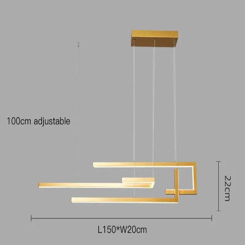 Aurelux brushed gold pendant, 150cm, dimensions diagram