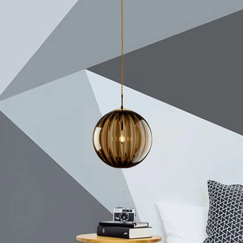 Fluted Glass Sphere Pendant Light Hraelox – Lifestyle View 3