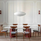 Nordic Ribbed Fabric Saucer Pendant Light Worlinth – Lifestyle, dining room
