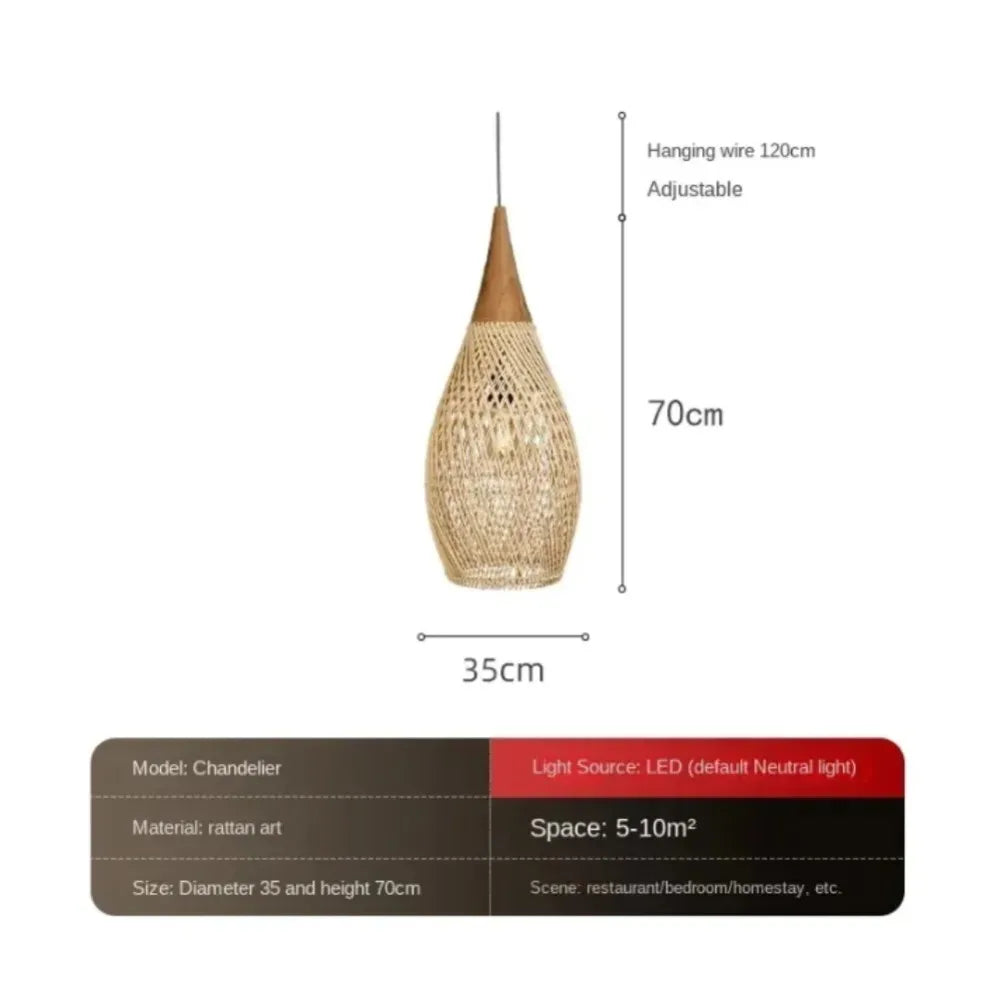 Artisan Woven Rattan Teardrop Pendant Light Tessora – 35cm Dimensions