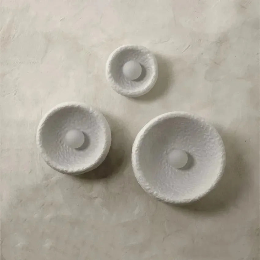 Kalvora plaster wall sconce trio unlit, textured detail