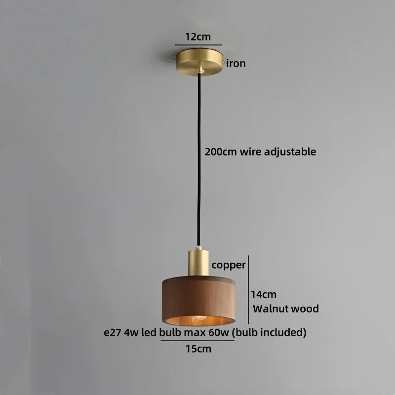 View inside the Waelvix walnut shade showing the E27 bulb