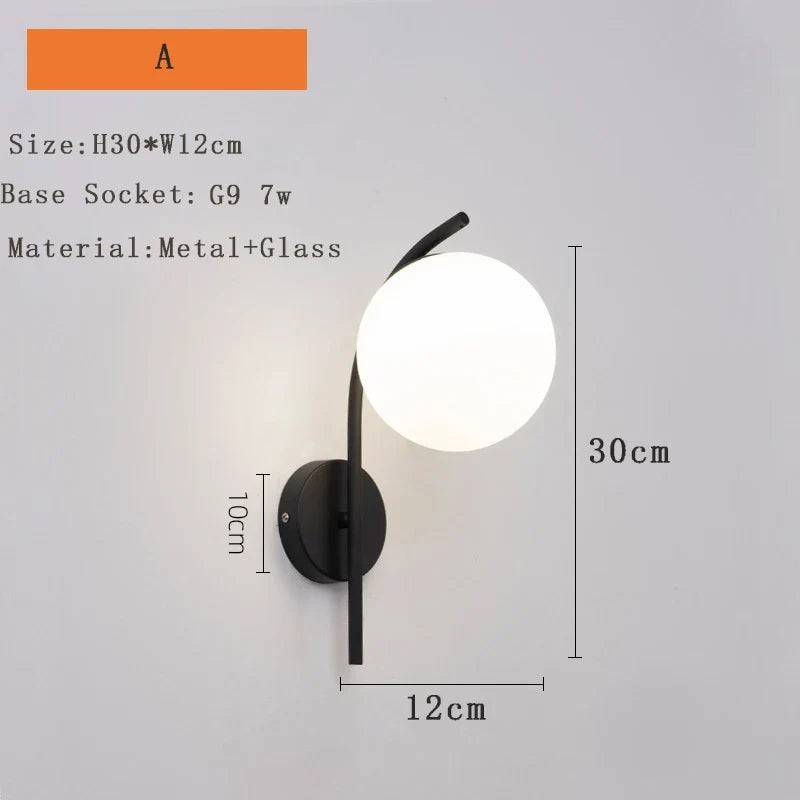 Curved Arm Globe Wall Sconce Apion — Black