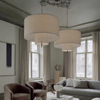 Two-Tier Linen Drum Pendant Light Farvelia – Product Detail, Ø80cm