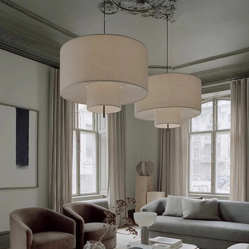 Two-Tier Linen Drum Pendant Light Farvelia – Product Detail, Ø80cm