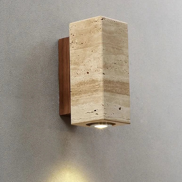 Travertine Walnut Dual-Tone Wall Sconce Aulon – Hero Shot, Square