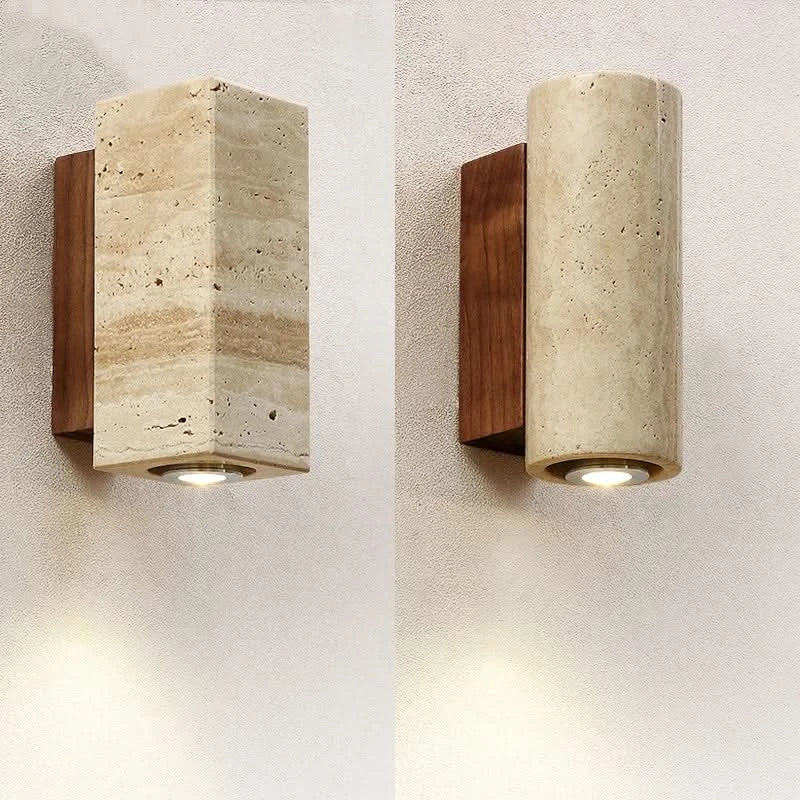Travertine Walnut Dual-Tone Wall Sconce Aulon – Square vs Round Comparison