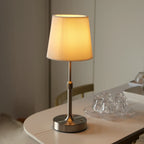 Cordless Bedside Table Lamp – Luxandor – Traditional Shade, Silver