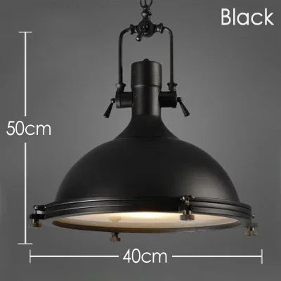 Industrial Metal Dome Pendant Light Cletyon - Black Finish, Dimensions 40cm x 50cm