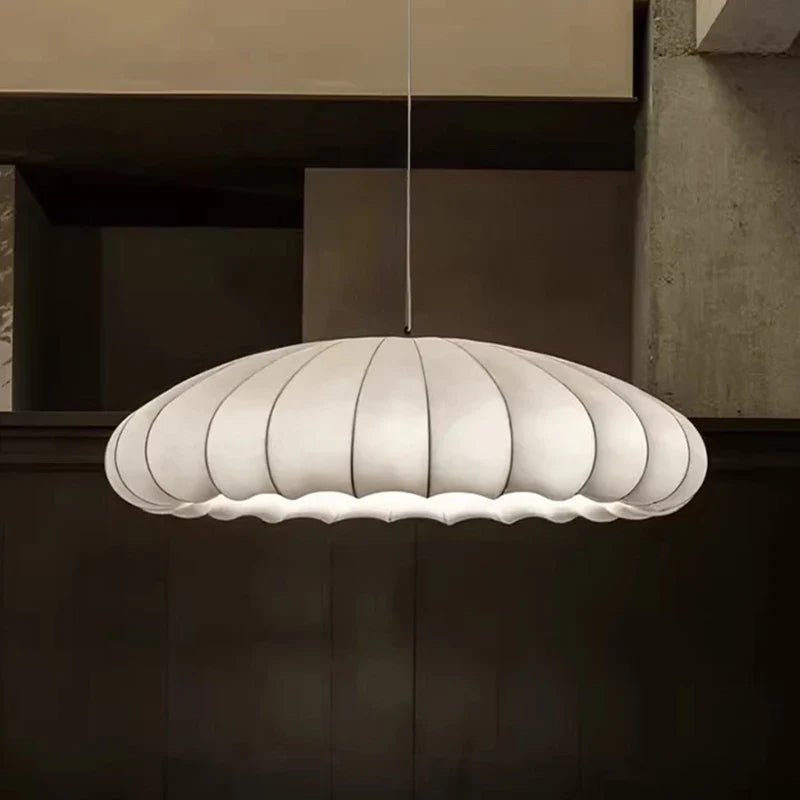 Fabric-Wrapped Disc Pendant Light Brindalia – Lifestyle View 3