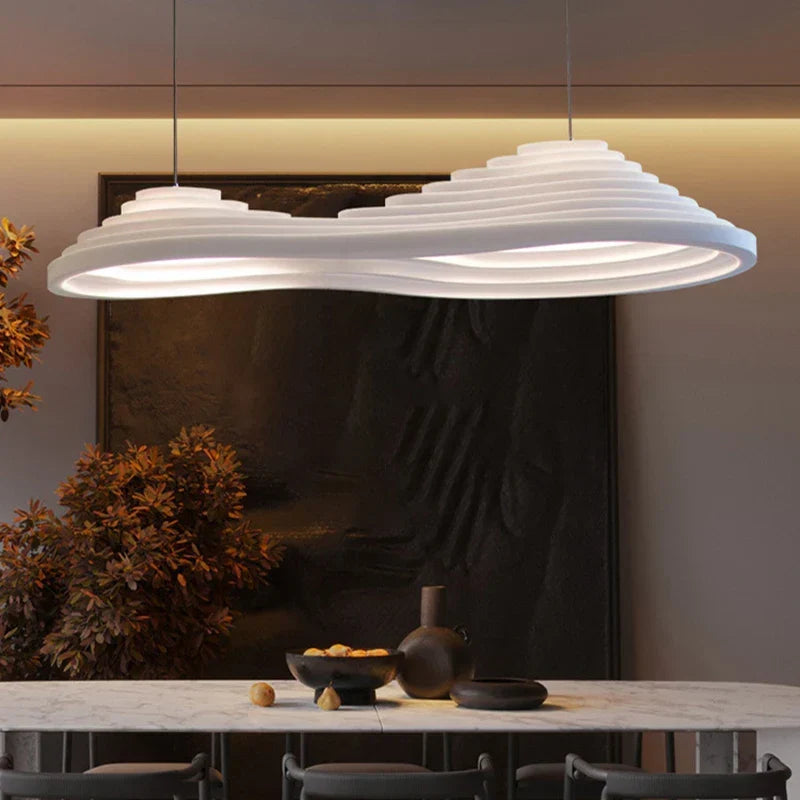 Sculptural Ribbed Wave Pendant Light Amberon – Lifestyle Detail View