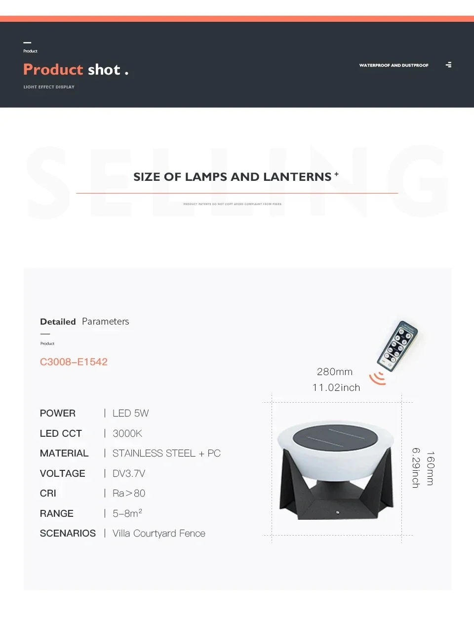 Faceted Stainless Steel Solar Garden Light – Barevo – Size Chart Medium (Ø28cm)