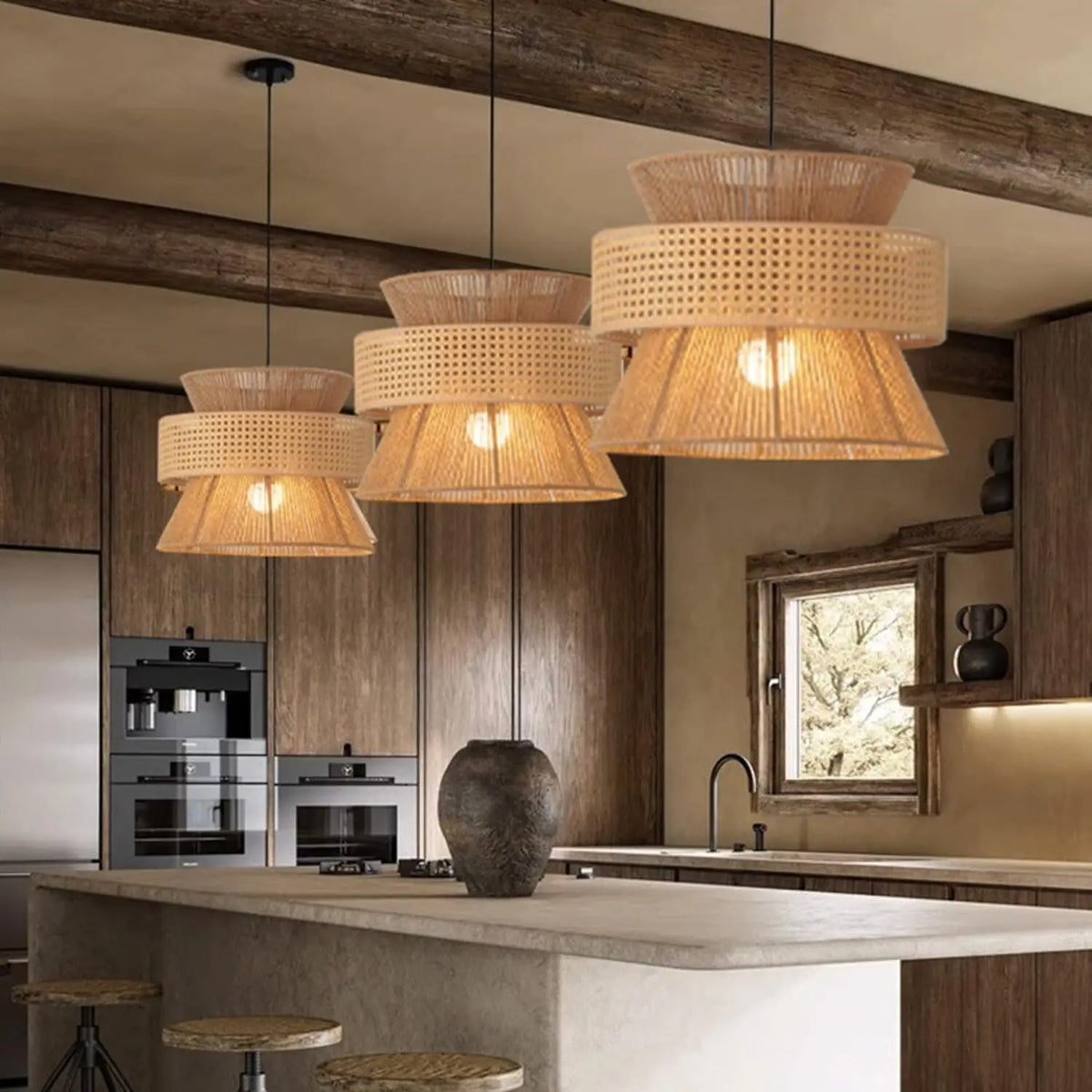 Two-Tier Rattan Pendant Light – Orivane – Hero Shot