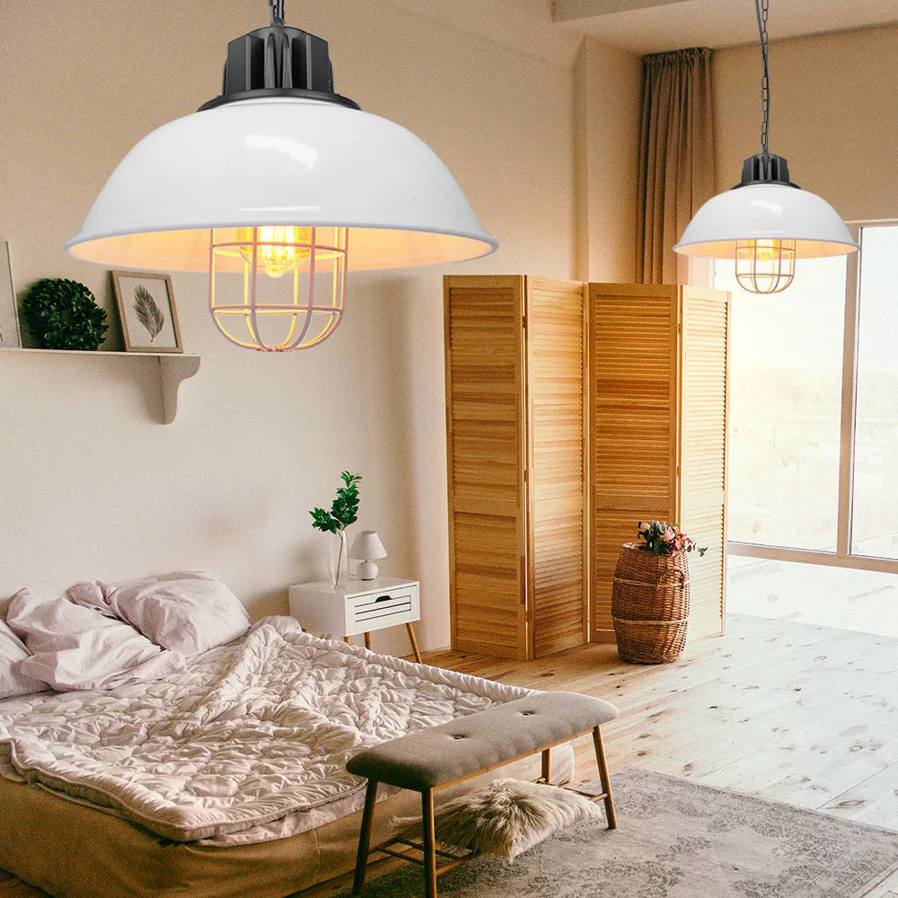 Caldorix Caged Dome pendant in White finish in a bedroom