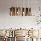 Sculptural Solid Wood Cluster Chandelier – Farova – Lifestyle View – Light Wood Dining Room