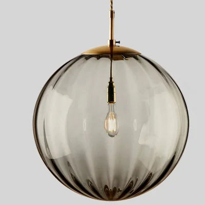 Fluted Glass Sphere Pendant Light Hraelox – Smoky Gray