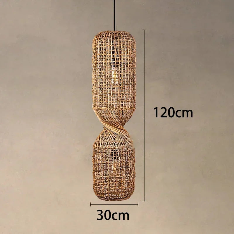 Woven Rattan Hourglass Pendant Light – Faeloria – Single Pendant, 120 cm dimensions