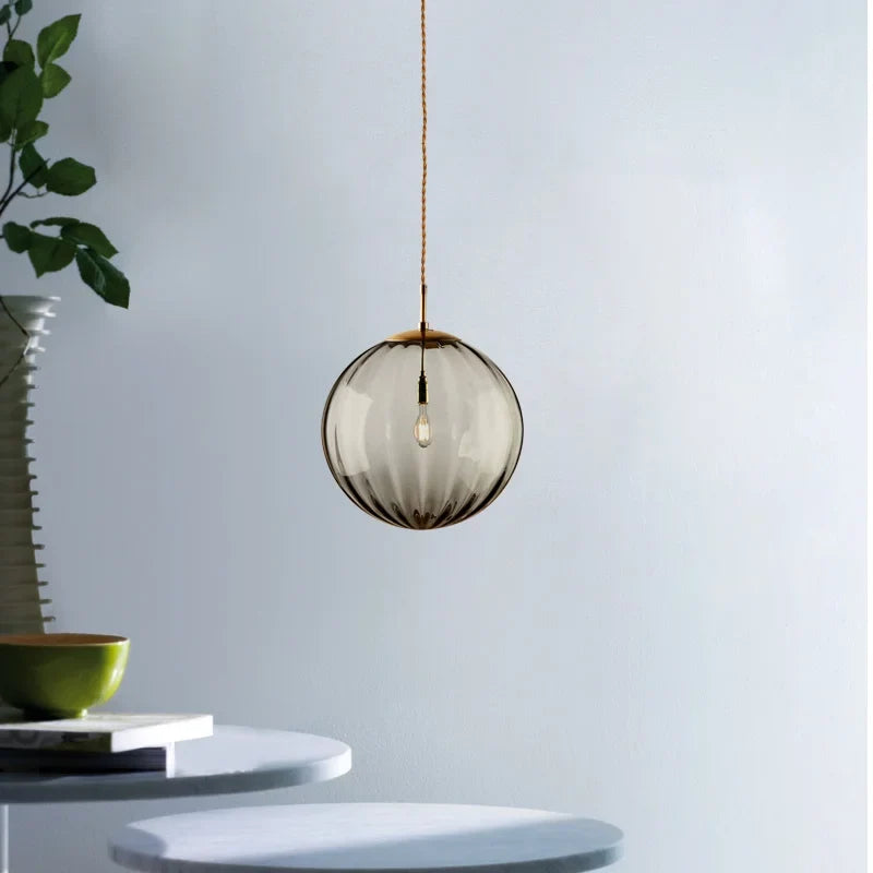 Fluted Glass Sphere Pendant Light Hraelox – Lifestyle View 4