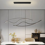 Double-Wave Aluminum LED Linear Pendant Light Cerox – Black, dining room lifestyle