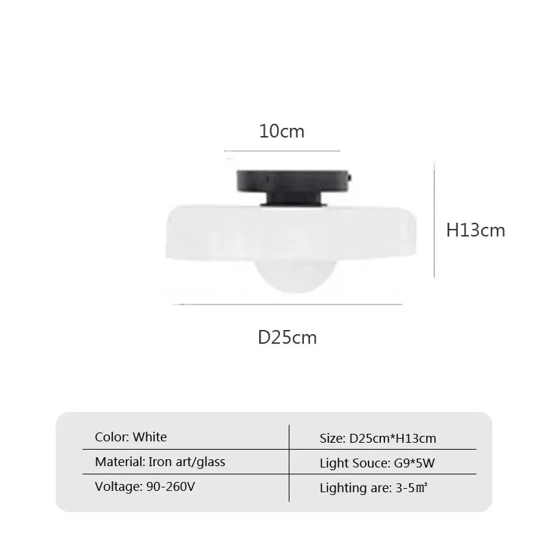 White Mouth-Blown Glass Ceiling Light – Lumivox, Dimension Chart