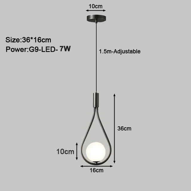 Modern Wire-Frame Glass Globe Pendant Light Veloran – Black dimensions