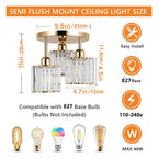 Gold Crystal Semi-Flush Ceiling Light – Solora