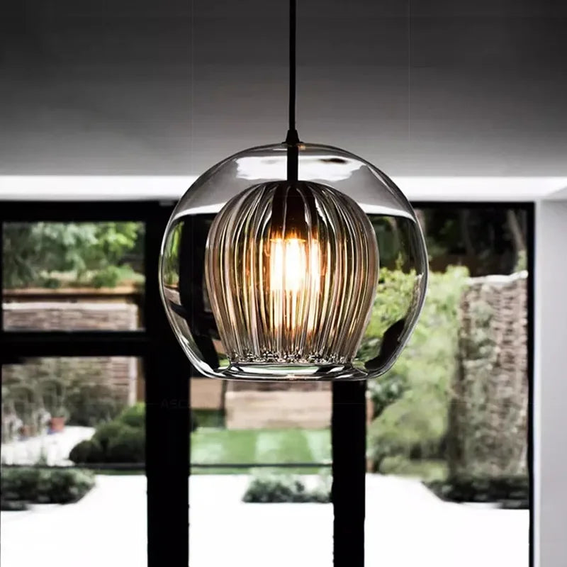 Fluted Glass Globe Pendant Light Celvorn – Product Detail 9