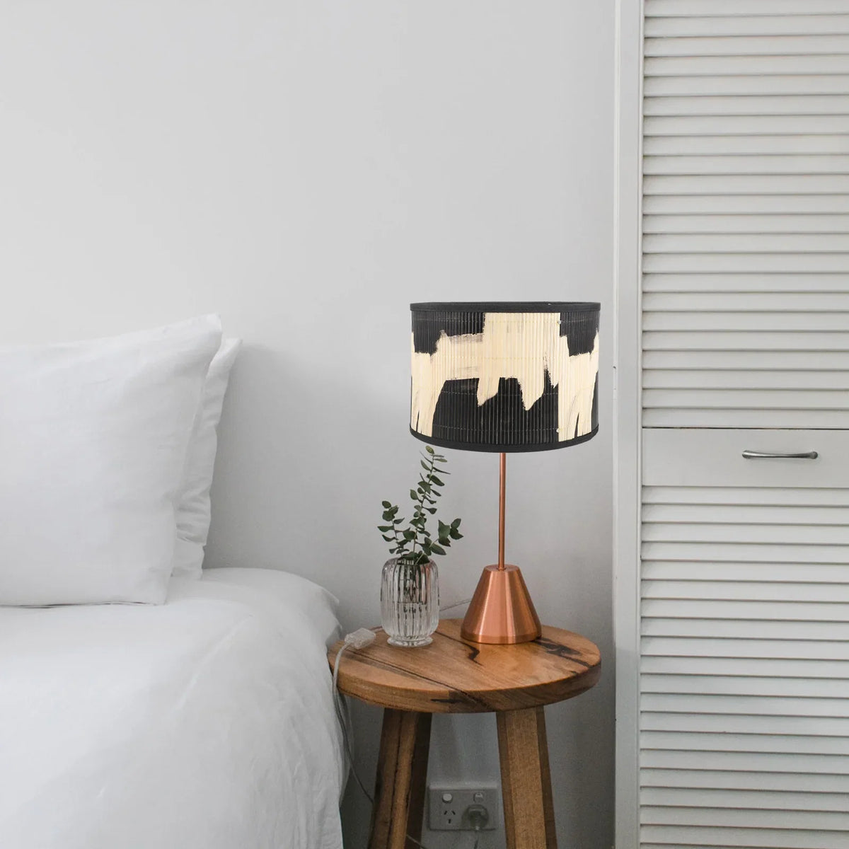 Abstract Ikat bamboo drum lamp shade Pyaelith — scene, close detail