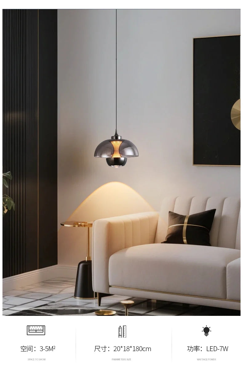 Glass Dome & Inner Mesh Pendant Light – Cvrix – Smoky Grey in Living Room