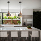 Fluted Amber Glass Pendant Light Pyrmont – Set of 2 Above Kitchen Island