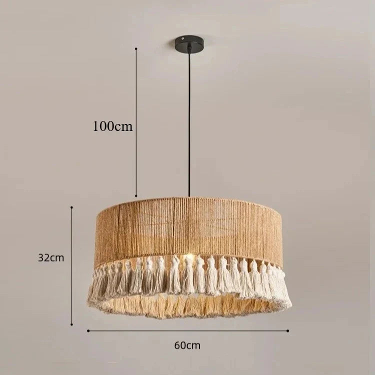 Handwoven Hemp Rope Tassel Pendant Light – Laelith – Drum Pendant 60cm