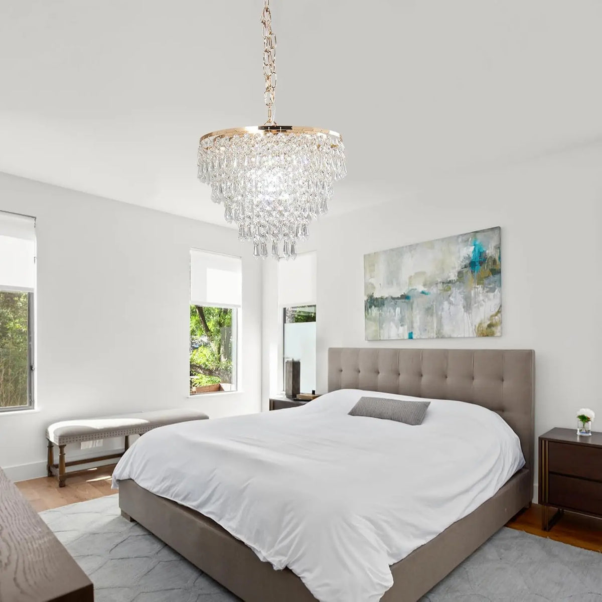 Prismax gold crystal chandelier — lifestyle scene 1