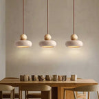 Round Stone & Wood Sphere Pendant Light Ambrix – Clustered Over Dining Table
