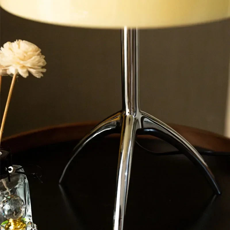 Detail of the polished chrome tripod base