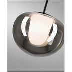 Mzaelvix glass globe pendant – close-up side view, smoke grey glass globe with opal inner cylinder (unlit)