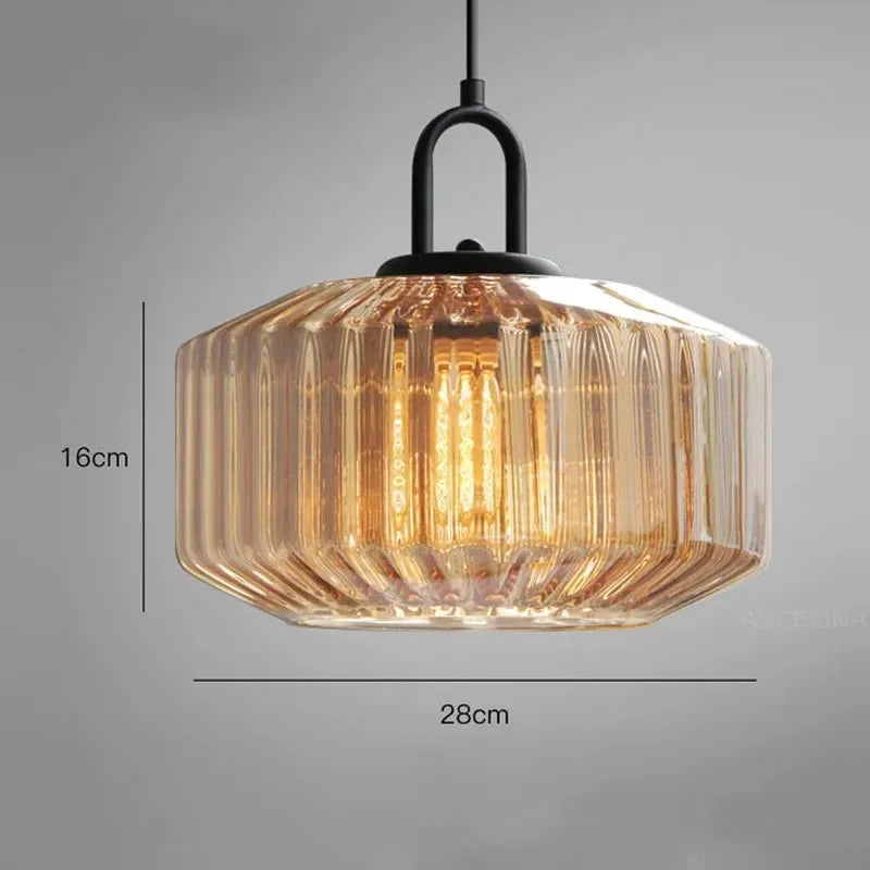 Amber ribbed blown glass pendant light Rivenex, dimensions