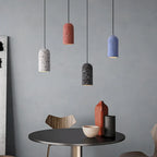 Terrazzo cylinder pendant cluster — Yxaelorn, grey blue red and black over round table