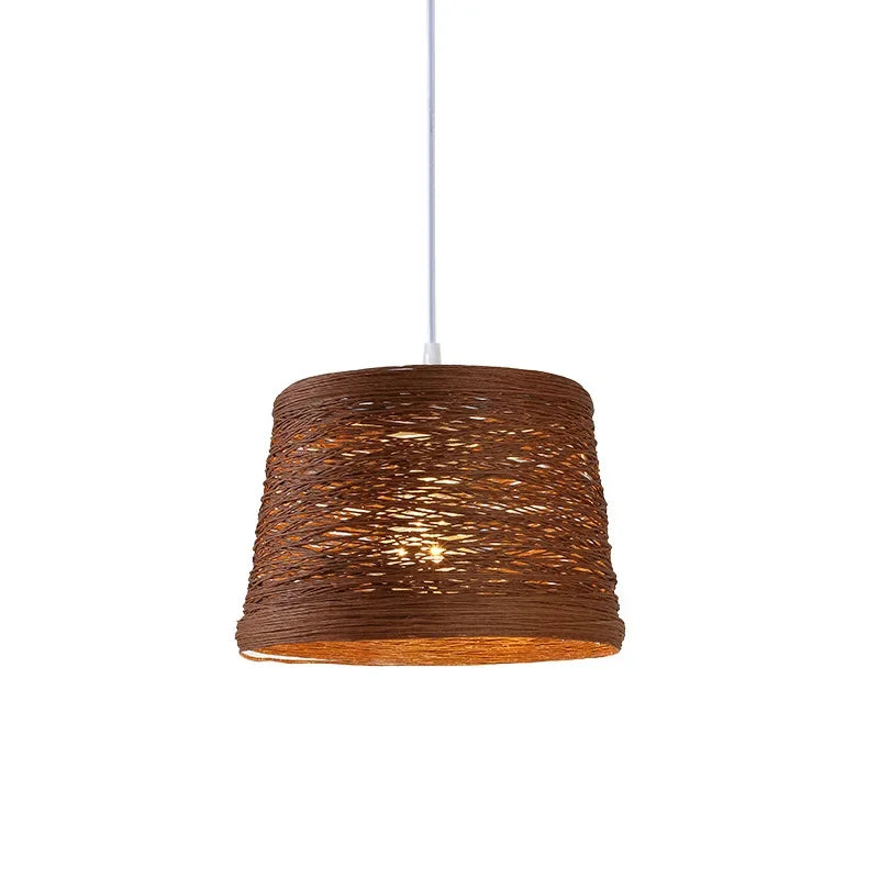 Handwoven Rattan Tapered Pendant Light Torvyn – Round, Brown