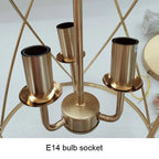 Vintage Wire Cage Drum Chandelier Kuvelora – Gold Finish, E14 Candelabra Socket Detail