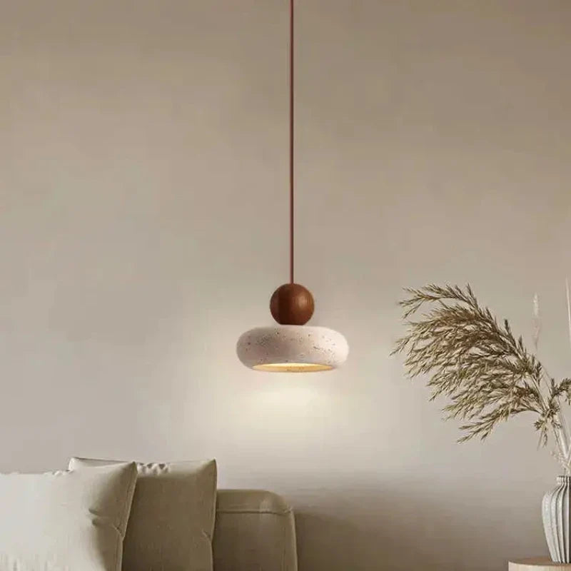Round Stone & Wood Sphere Pendant Light Ambrix – Walnut, Lifestyle